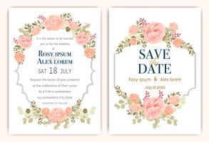 carte d&#39;invitation de mariage avec floral coloré et feuilles. vecteur