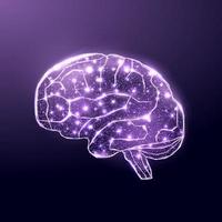 cerveau humain. style filaire low poly. concept médical, cancer du cerveau, réseau de neurones. illustration vectorielle 3d moderne abstraite sur fond bleu foncé. vecteur
