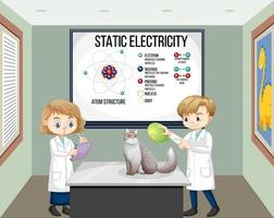 enfants scientifiques faisant une expérience scientifique sur l'électricité statique vecteur