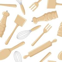 modèle sans couture d'outils de cuisine en bois pour la cuisson vecteur