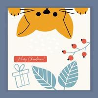 carte de joyeux noël avec chat minou et éléments et symboles de vacances.