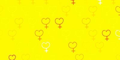 toile de fond de vecteur jaune clair avec des symboles de puissance des femmes.