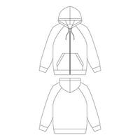 modèle raglan zip hoodie vector illustration design plat contour vêtements