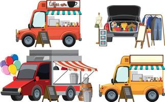 concept de marché aux puces avec ensemble de différentes ventes de chaussures de voiture vecteur