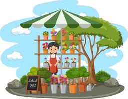 concept de marché aux puces avec magasin de plantes vecteur