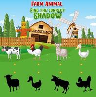 trouver la bonne ombre avec le thème des animaux de la ferme vecteur