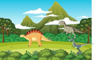 dinosaure dans la scène forestière préhistorique vecteur