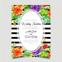 Carte d&#39;Invitation Floral Black Stripe vecteur