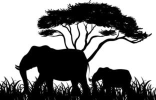 silhouette éléphant dans la nature fond blanc vecteur