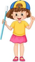 une petite fille tenant une brosse à dents sur fond blanc vecteur