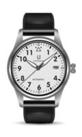 montre réaliste horloge argent bracelet en cuir noir sur blanc design luxe classique vecteur