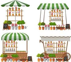 concept de marché aux puces avec ensemble de différents magasins de plantes vecteur