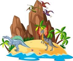 scène avec des dinosaures sur l'île vecteur