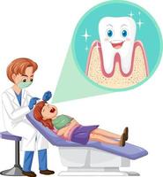 Dentiste homme examinant les dents du patient sur fond blanc vecteur