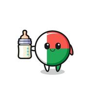 personnage de dessin animé bébé drapeau madagascar avec bouteille de lait vecteur