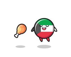 joli drapeau du koweït flottant et tenté à cause du poulet frit vecteur