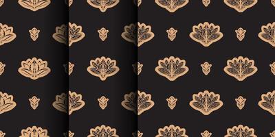 ensemble de motif sans couture de couleur unie sombre avec des lotus dans un style simple. bon pour les vêtements et les textiles. vecteur