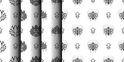 ensemble de modèle sans couture noir et blanc avec des lotus dans un style simple. bon pour les arrière-plans et les impressions. illustration vectorielle. vecteur
