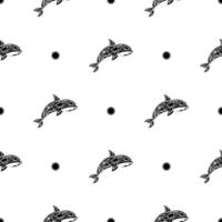 motif noir et blanc sans couture avec des baleines dans un style simple. bon pour les couvertures, les tissus, les cartes postales et l'impression. vecteur