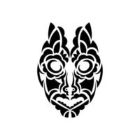 visage tiki, masque ou totem. motifs dans le style de la polynésie. bon pour les tatouages, les t-shirts et les imprimés. isolé. illustration vectorielle. vecteur