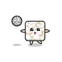 personnage de dessin animé de carreaux de céramique joue au volleyball vecteur