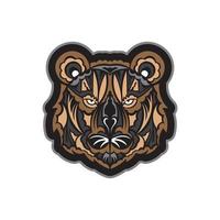visage de tigre de style maori imprimé coloré. visage de tigre bohème. isolé. illustration vectorielle. vecteur