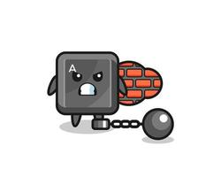 personnage mascotte du bouton du clavier en tant que prisonnier vecteur