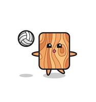 dessin animé de personnage de bois de planche joue au volleyball vecteur