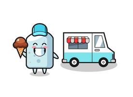 caricature de mascotte de craie avec camion de crème glacée vecteur