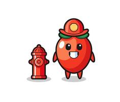 personnage de mascotte de piment en tant que pompier vecteur