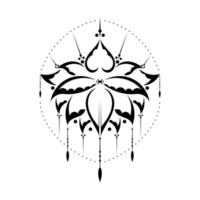 formes de lotus ou de nénuphars, éléments graphiques en noir sur fond blanc, décorations indiennes modernes. illustration vectorielle. vecteur