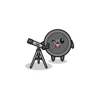 mascotte d'astronome de plaque d'haltères avec un télescope moderne vecteur