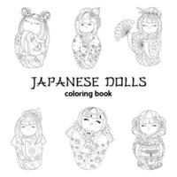 Set pour colorier six poupées princesse japonaises vecteur