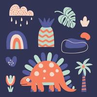 illustrations enfantines d'animaux et de plantes dans un style cartoon. vecteur