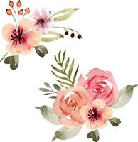 ensemble de bouquets aquarelles de délicates fleurs roses, peintes à la main.