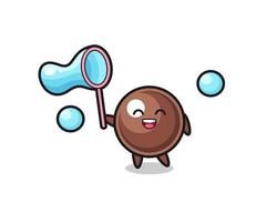 dessin animé heureux de perle de tapioca jouant à la bulle de savon