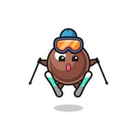 personnage de mascotte de perle de tapioca en tant que joueur de ski vecteur