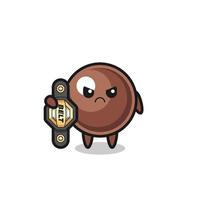 personnage de mascotte de perle de tapioca en tant que combattant mma avec la ceinture de champion vecteur