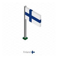 drapeau finlandais sur mât en dimension isométrique. vecteur