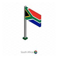 drapeau de l'afrique du sud sur le mât en dimension isométrique. vecteur