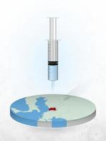 vaccination du monténégro, injection d'une seringue dans une carte du monténégro. vecteur