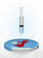 vaccination du royaume-uni, injection d'une seringue dans une carte du royaume-uni. vecteur