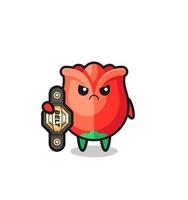 personnage de mascotte rose en tant que combattant mma avec la ceinture de champion vecteur