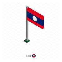 drapeau du laos sur mât en dimension isométrique. vecteur