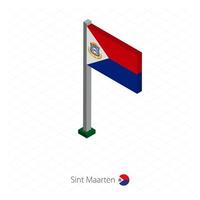 drapeau de sint maarten sur mât en dimension isométrique. vecteur