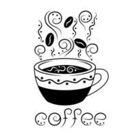 tasse de café avec l'inscription café au design noir et blanc. image pour décorer des dépliants, des brochures, des invitations, un logo ou un menu de café. illustration vintage de vecteur. vecteur