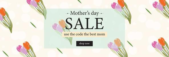 vente fête des mères. bannière de vente avec des tulipes pour la fête des mères. modèle de printemps pour flyer, bannière, arrière-plan. vecteur