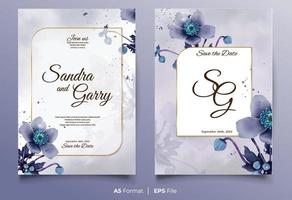 invitation de mariage aquarelle de luxe avec fleur violette vecteur