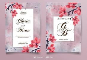 invitation de mariage aquarelle avec ornement de fleur rose vecteur