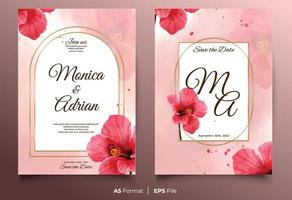 invitation de mariage aquarelle de luxe avec fleur rouge vecteur